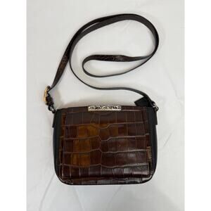 Brighton Organizer Black Brown Leather Faux Croc Purse Wallet *READ
